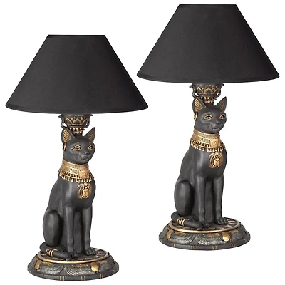 Design Toscano 16.5" Royal Cat Goddess Bastet Sculptural Table Lamp, 2ct.