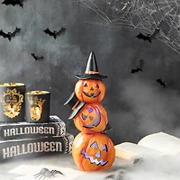 Glitzhome® 14" Lighted Halloween Stacked Resin Pumpkin Table Décor