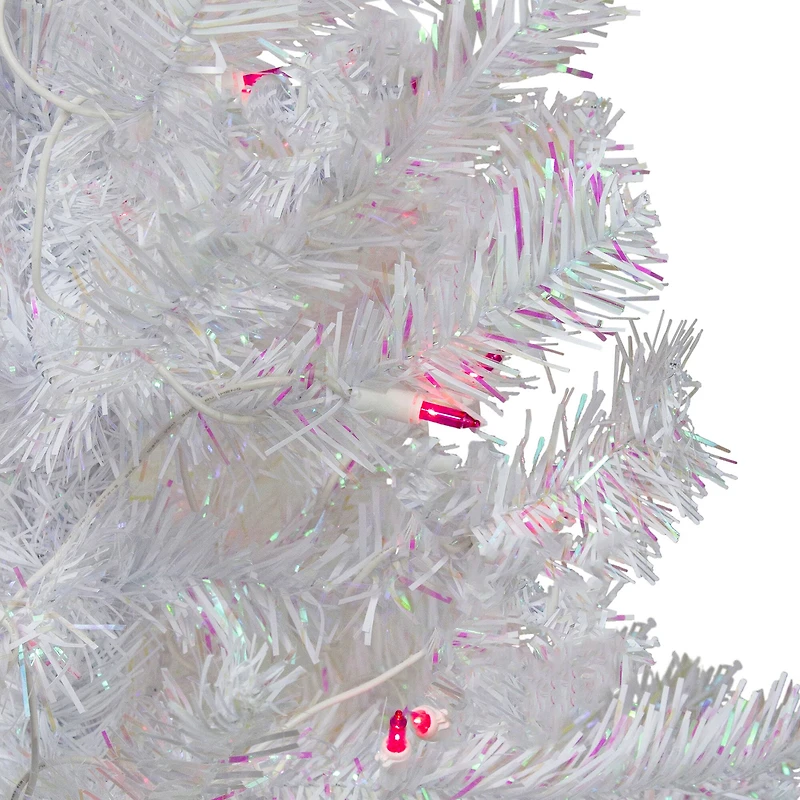 4ft. Pre-Lit White Iridescent Pine Artificial Christmas Tree, Pink Lights