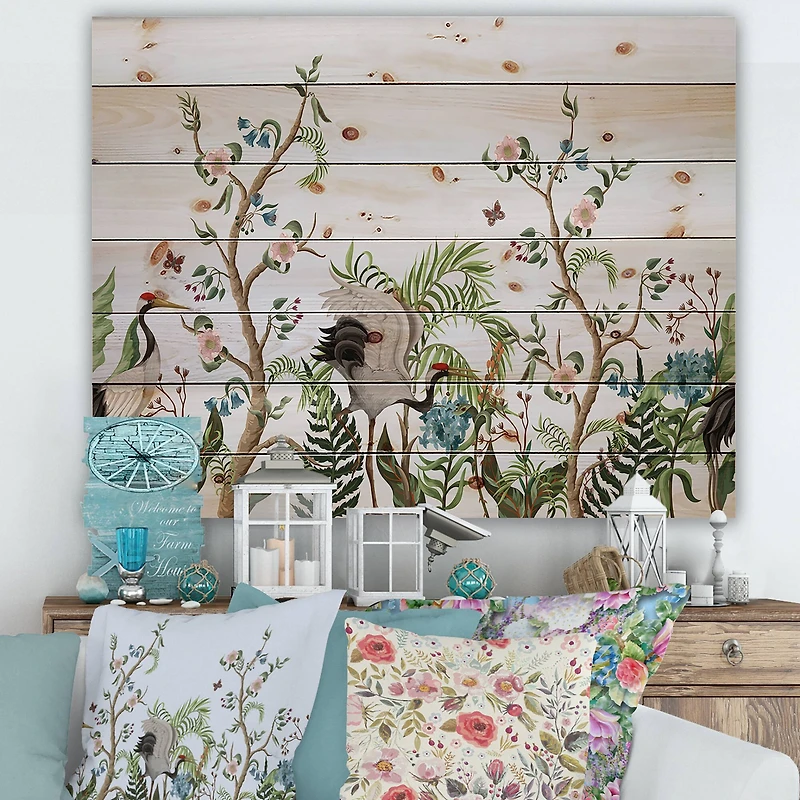 Designart - Border With Cranes & Peonies In Chinoiserie Style