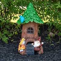 14" Solar Lighted Welcome Gnome Tree House Outdoor Garden Statue