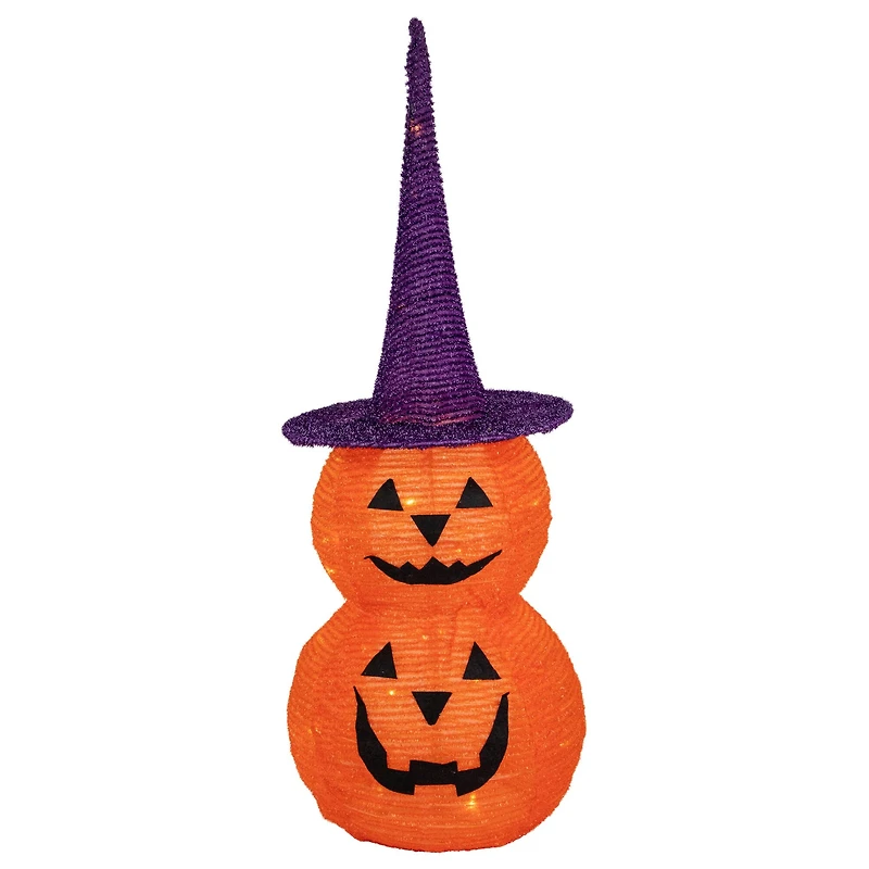 30" Pop Up Lighted Tinsel Stacked Jack-O-Lanterns Halloween Decoration