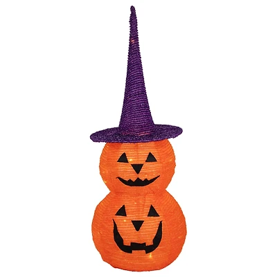 30" Pop Up Lighted Tinsel Stacked Jack-O-Lanterns Halloween Decoration