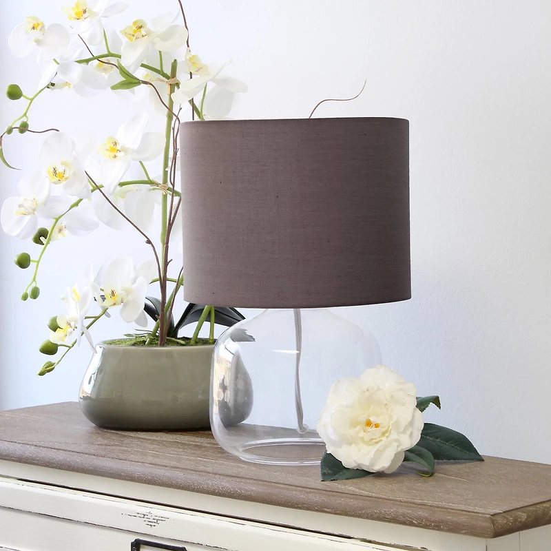 Simple Designs 14" Glass Table Lamp with Gray Fabric Shade