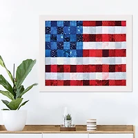 American Flag Quilt White Framed Print Under Plexiglass