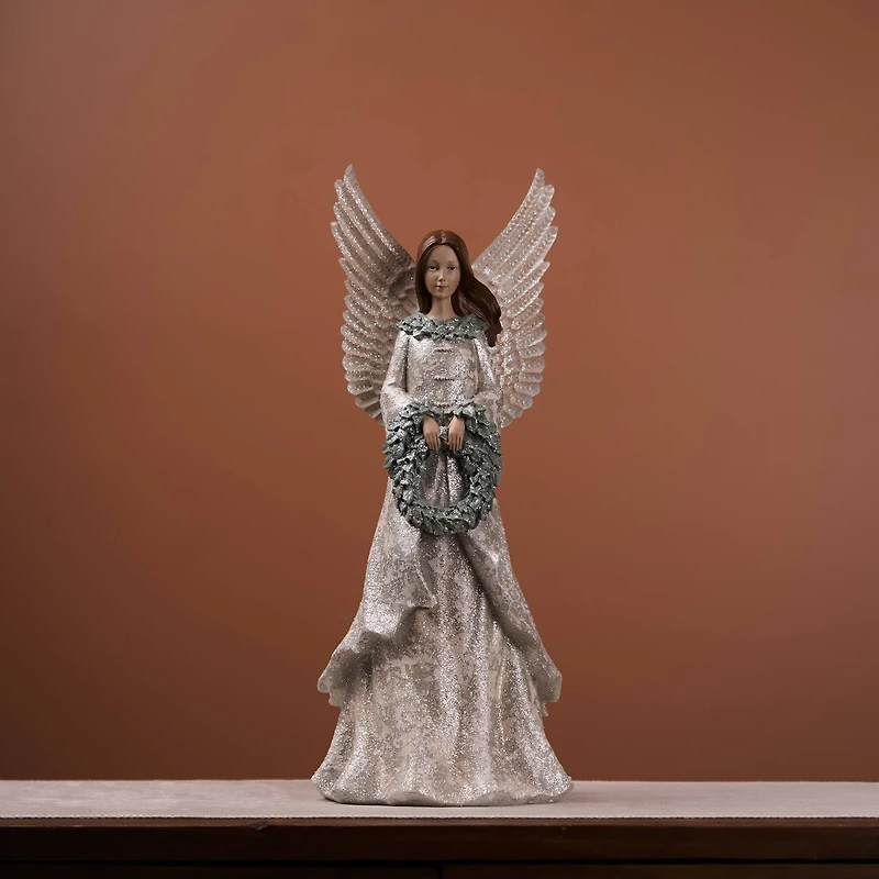 18.5" Winter Angel Figurine with Wreath