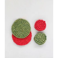Hello Honey® 4" Red & Green Handmade Wool Felt Ball Coaster Set