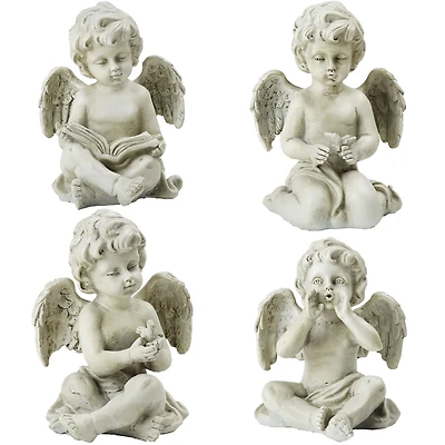 6.5" Gray Cherub Angel Outdoor Garden Statues Set Of 4