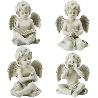6.5" Gray Cherub Angel Outdoor Garden Statues Set Of 4