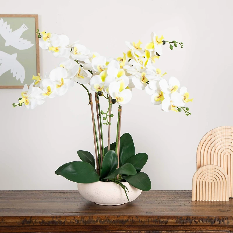 23" Orchid Arrangement in White Ceramic Planter