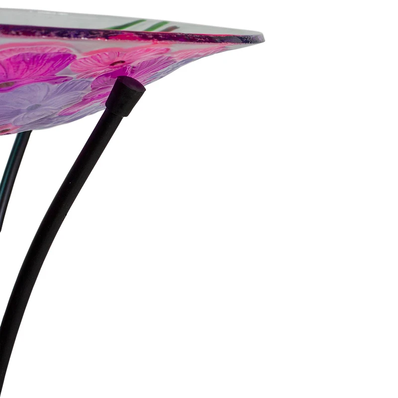 18'' Pink and Purple Dragonflies Hand Painted Glass Birdbath