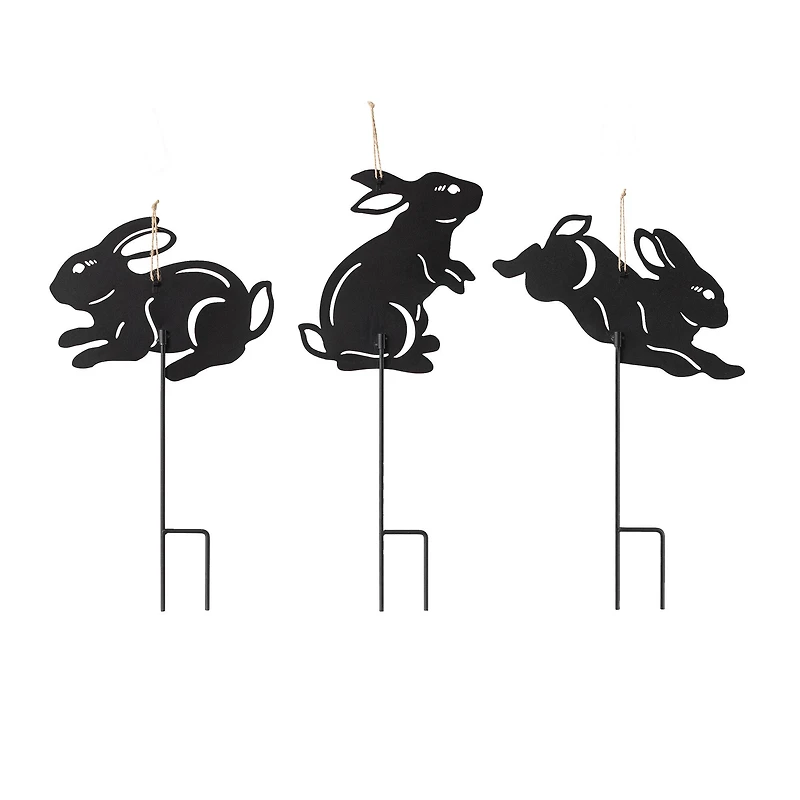 Glitzhome® 18" Black Metal Rabbit Silhouette Yard Stake Set