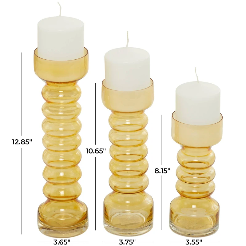 Novogratz Yellow Glass Bubble Pillar Candle Holder Set