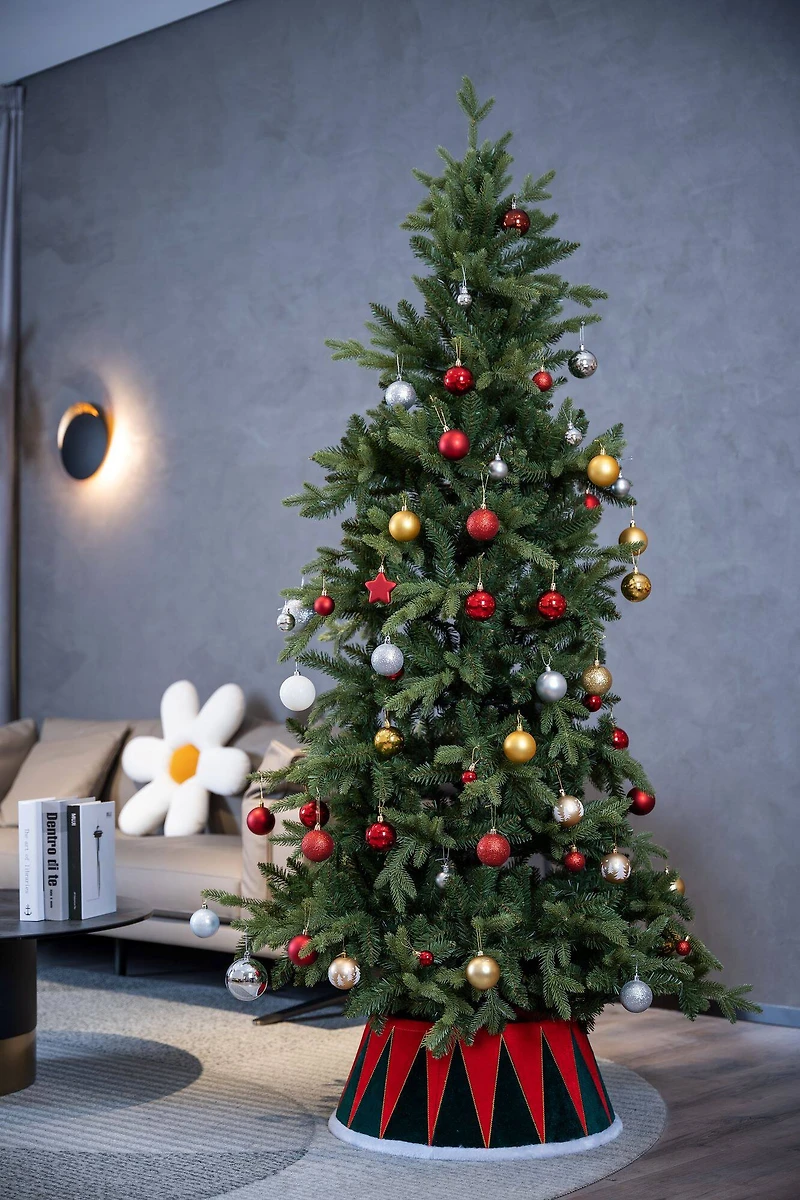 25" Red and Green Drum with White Trim Christmas Tree Collar