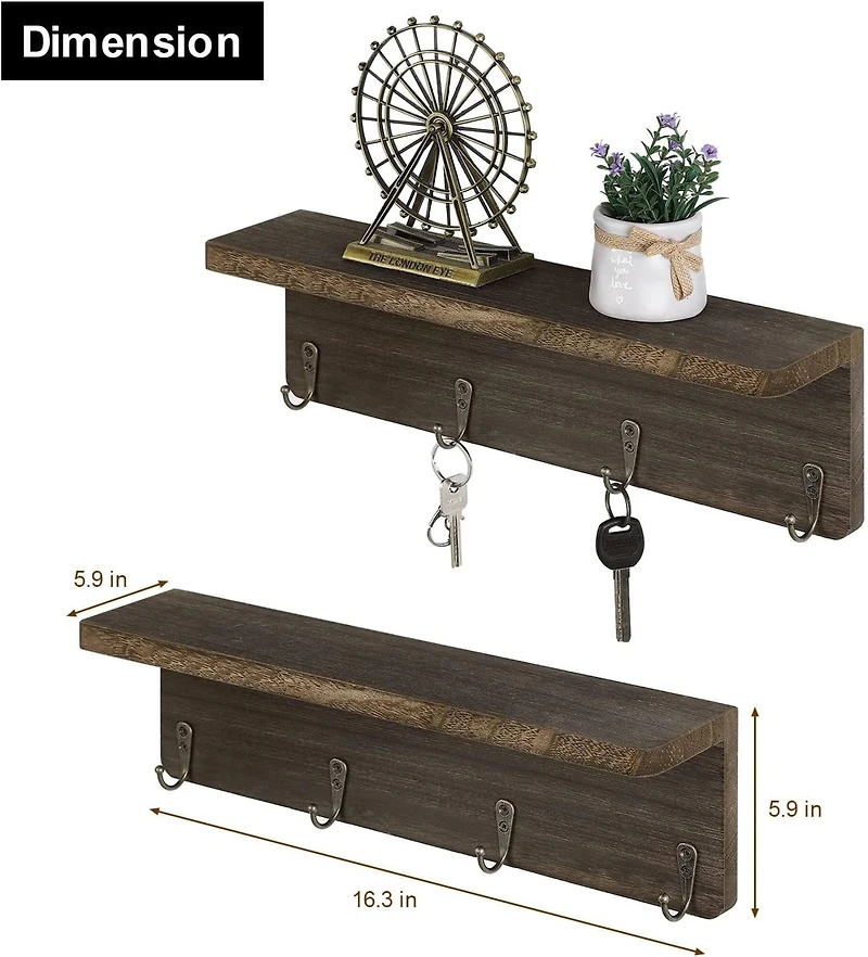 NEX™ 16" Rustic Brown Coat Rack with Hooks