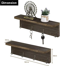 NEX™ 16" Rustic Brown Coat Rack with Hooks