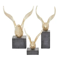 Set of 3 Gold Polystone Birds Sculpture 14", 15", 9"