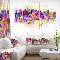 Designart - Purple New York Skyline - Large Cityscape Canvas Art Print