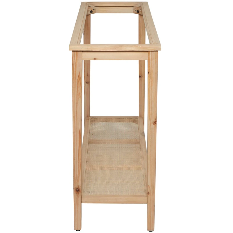 32" Natural Brown Wood Shelf Console Table