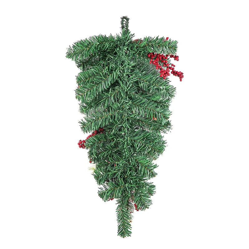 Glitzhome® 25" Flocked Berry, Ornament & Pinecone Ribbon Teardrop