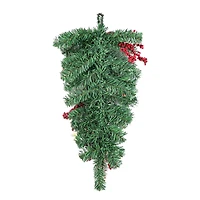 Glitzhome® 25" Flocked Berry, Ornament & Pinecone Ribbon Teardrop
