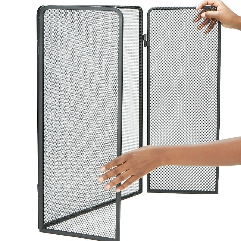 Mind Reader Fireplace 3-Panel Folding Metal Mesh Protector Screen