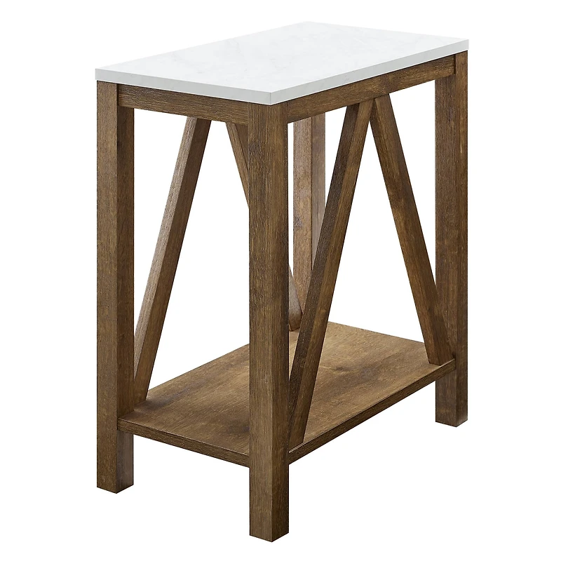 Walker Edison Faux White Marble & Natural Walnut A-Frame Side Table