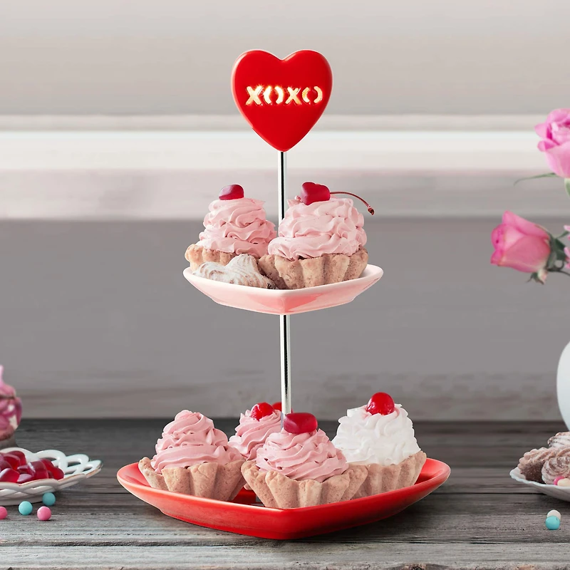 Miss Valentine Tiered Candy Heart Cupcake Plate