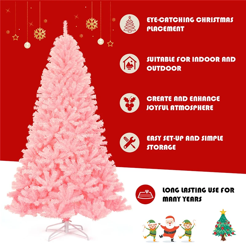 Costway 7.5ft. Unlit Pink Full Fir Artificial Christmas Tree