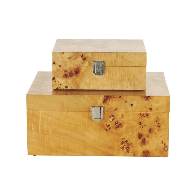Brown Wood Storage Box with Natural Wood Grains & Silver Latches, 2ct.