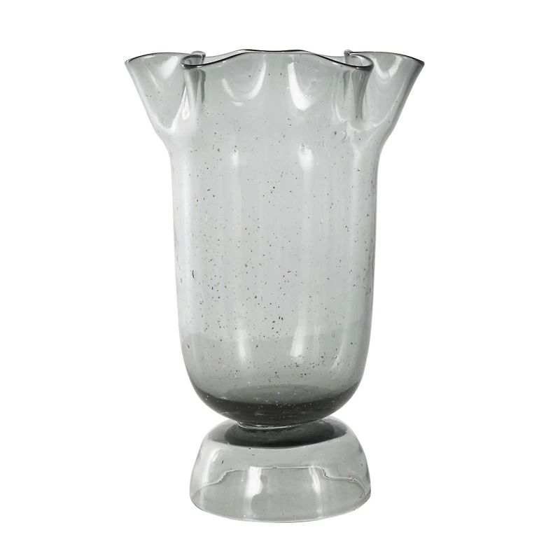 Black Glass Vase Set with Wavy Opening & Gold Speckles