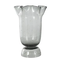 Black Glass Vase Set with Wavy Opening & Gold Speckles