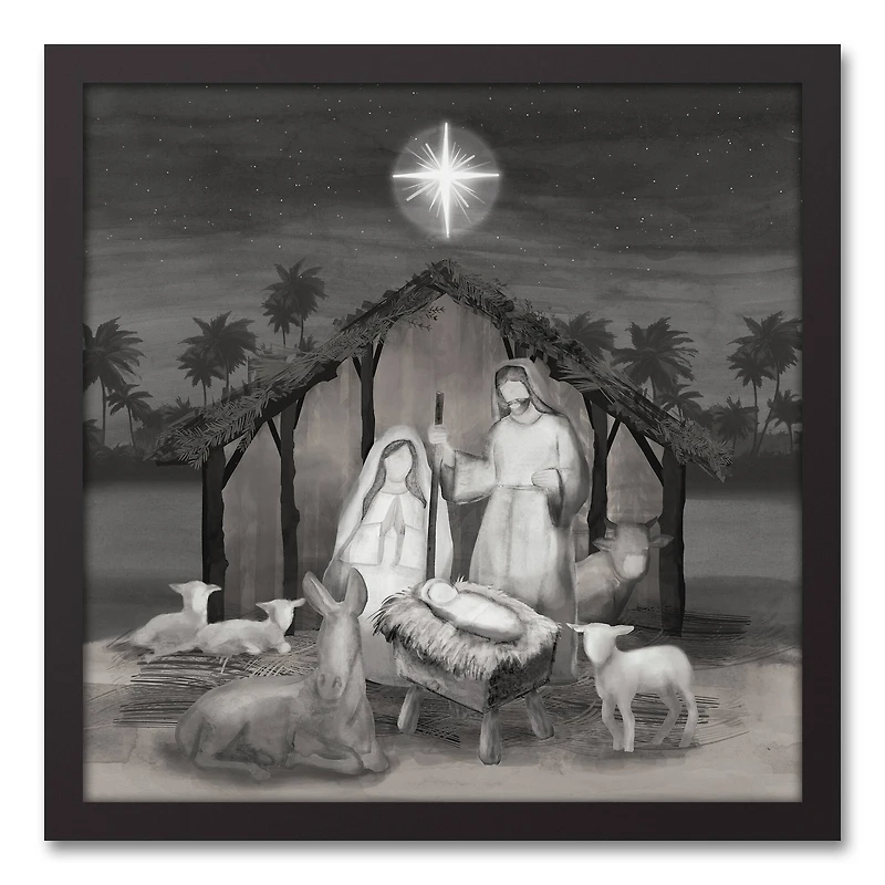 Neutral Painted Nativity Black Framed Canvas Wall Art