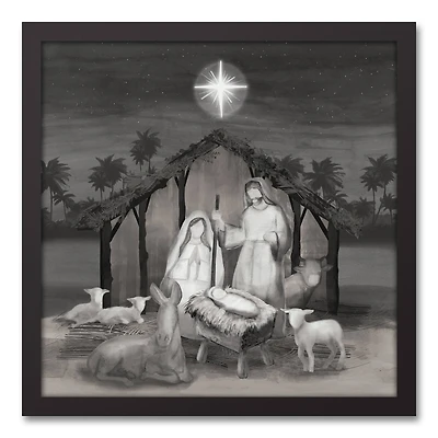 Neutral Painted Nativity Black Framed Canvas Wall Art