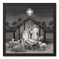 Neutral Painted Nativity Black Framed Canvas Wall Art