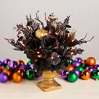 16" Chic Eek Black LED Halloween Centerpiece in Gold Urn