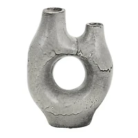 Gray Paper Mache Abstract Circular Vase with Dual Openings