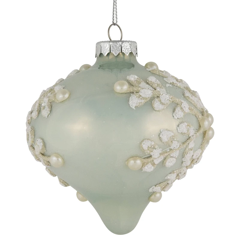 2ct. Pastel Green Icy Snowflakes Glass Onion Ornaments