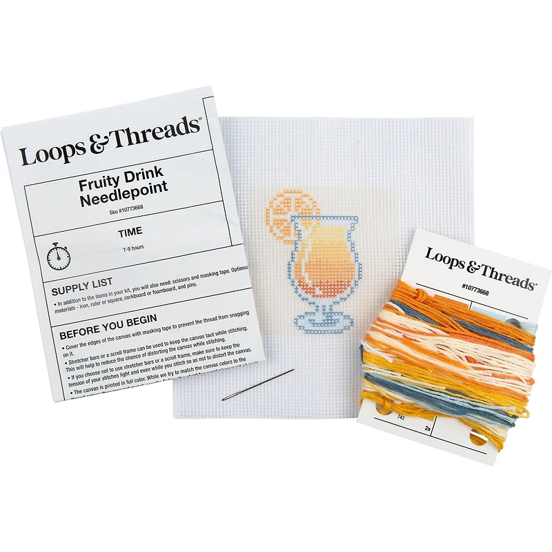 3" x 3" Fruity Drink Needlepoint Kit by Loops & Threads®