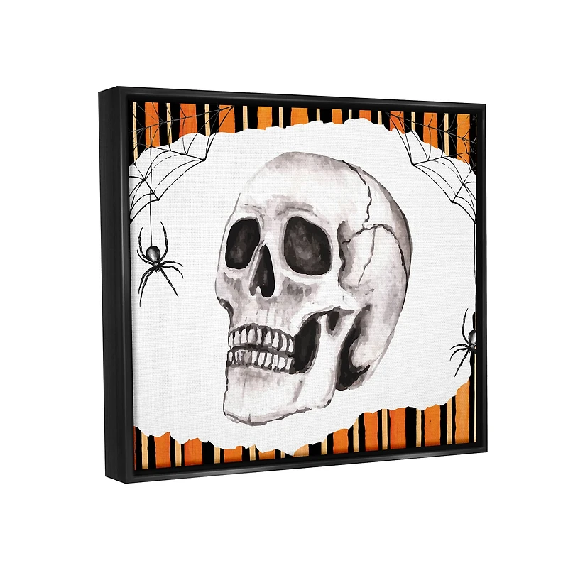 Stupell Industries Orange & Black Striped Skull Framed Floater Canvas Wall Art
