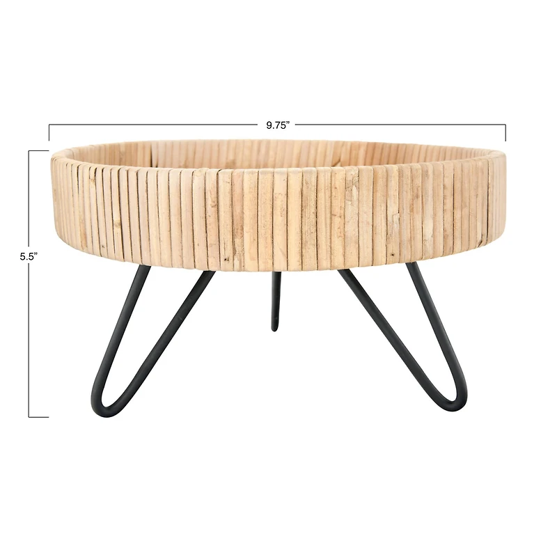 Hello Honey® 9.5" Decorative Woven Rattan Pedestal with Metal Feet