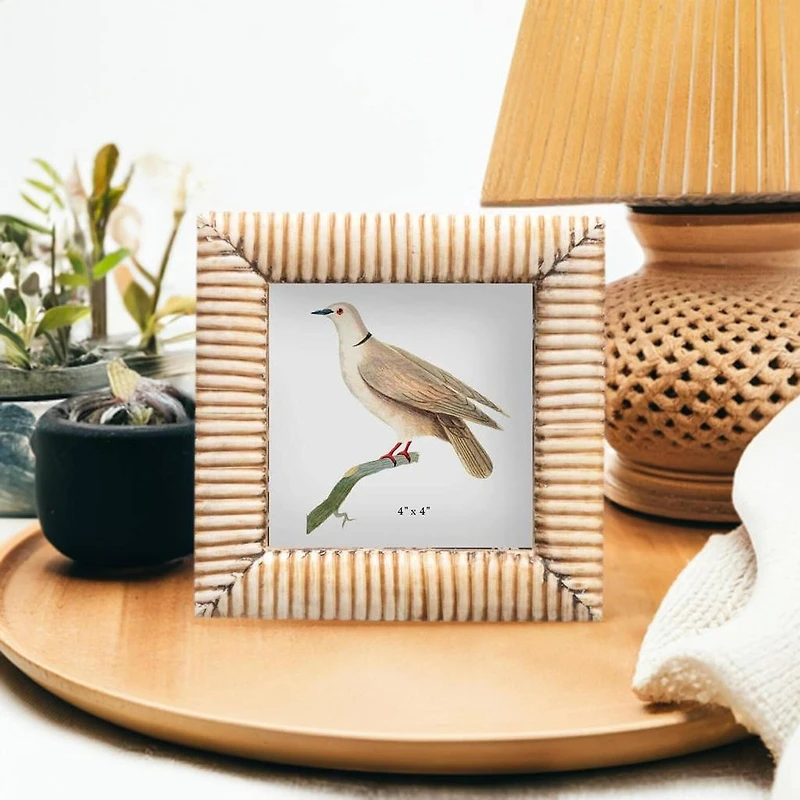 Hello Honey® Natural Hand-Carved Bone & MDF 4" x 4" Tabletop Frame with Ribbed Pattern