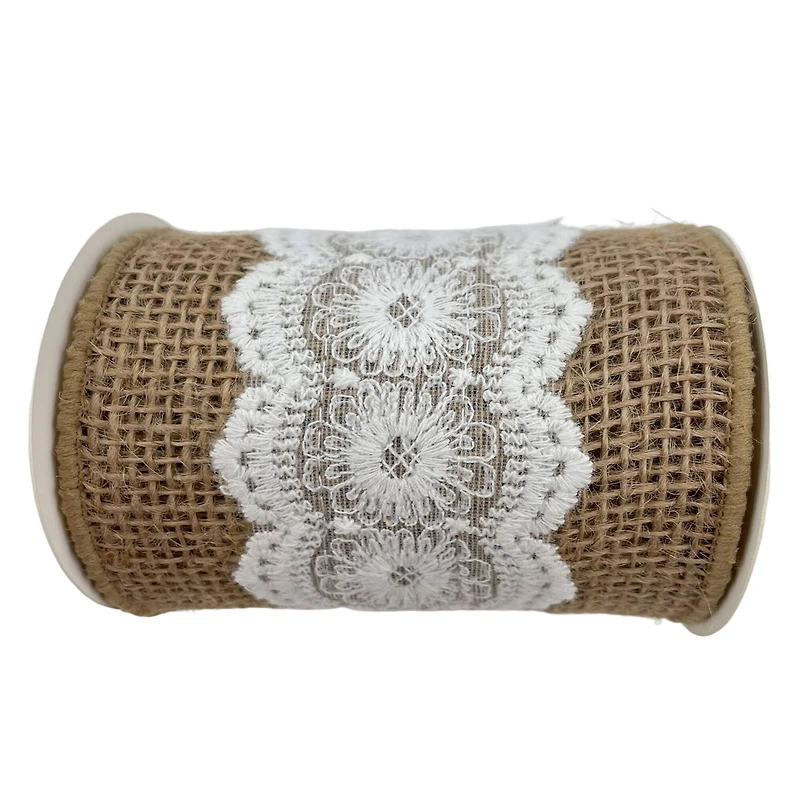 3.5'' x 2 yd. Lace Burlap Ribbon by Celebrate It®