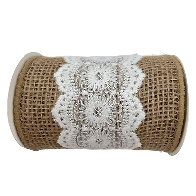3.5'' x 2 yd. Lace Burlap Ribbon by Celebrate It®
