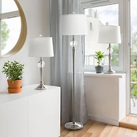 Lalia Home Brushed Nickel Crystal Drop Table and Floor Lamp Set