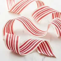 2.5" x 25ft. Red & Ivory Stripe Faux Cotton Wired Ribbon by Celebrate It™