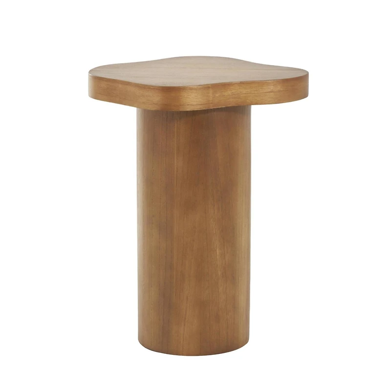 23" Brown Pedestal Side End Accent Table with Rounded Square Top