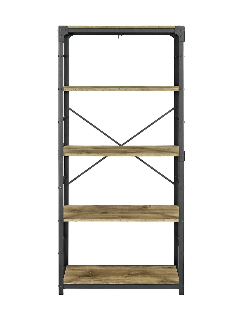 Walker Edison 64" Barnwood Angle Iron Industrial Bookcase