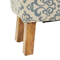 50" Cream Fabric Arabesque Scroll Bench with Wood Legs