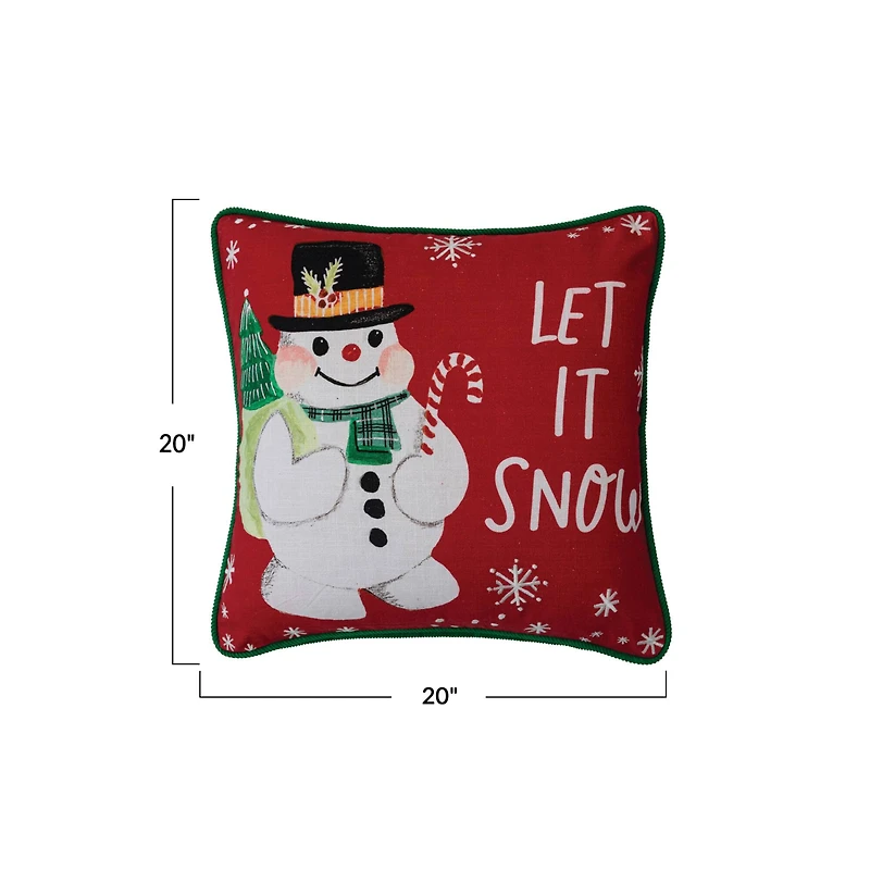 Hello Honey® Let It Snow Square Cotton Printed Pillow with Snowman